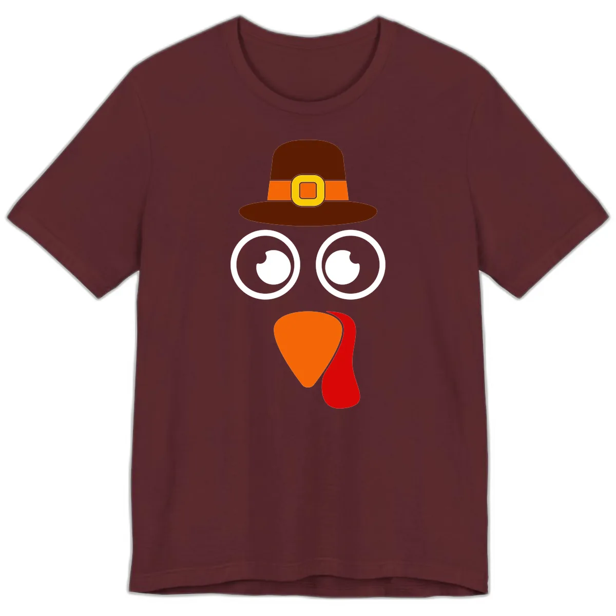 Cute Pilgrim Turkey Face Premium T-Shirt in Maroon