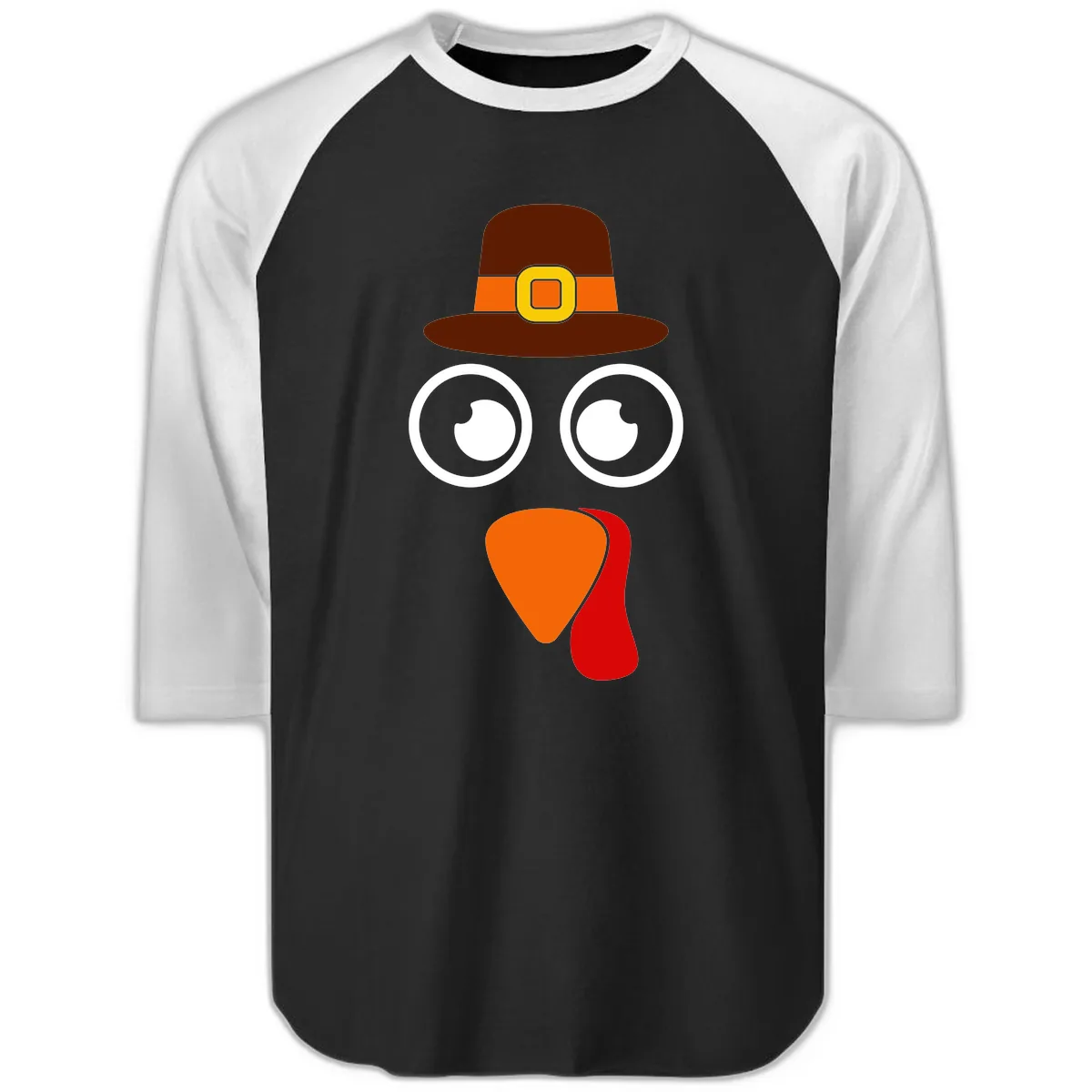 Cute Pilgrim Turkey Face Raglan 3/4 in Black White