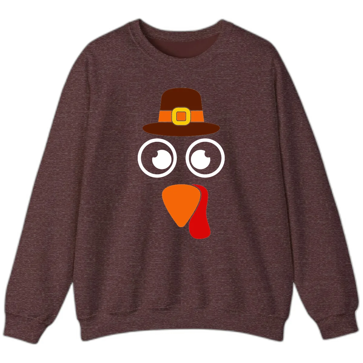 Cute Pilgrim Turkey Face Sweatshirt in Heather Sport Dark Maroon
