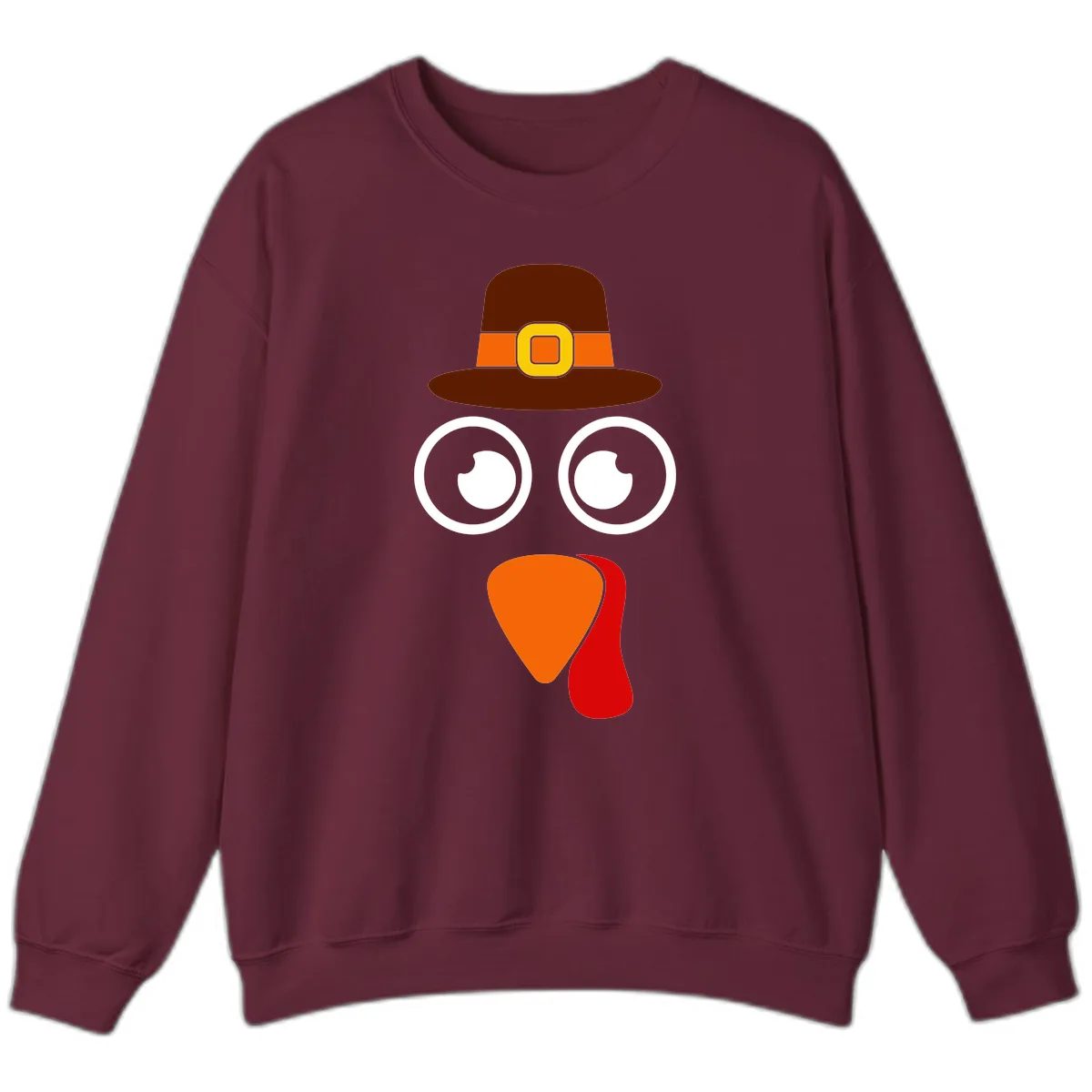 Cute Pilgrim Turkey Face Sweatshirt in Maroon