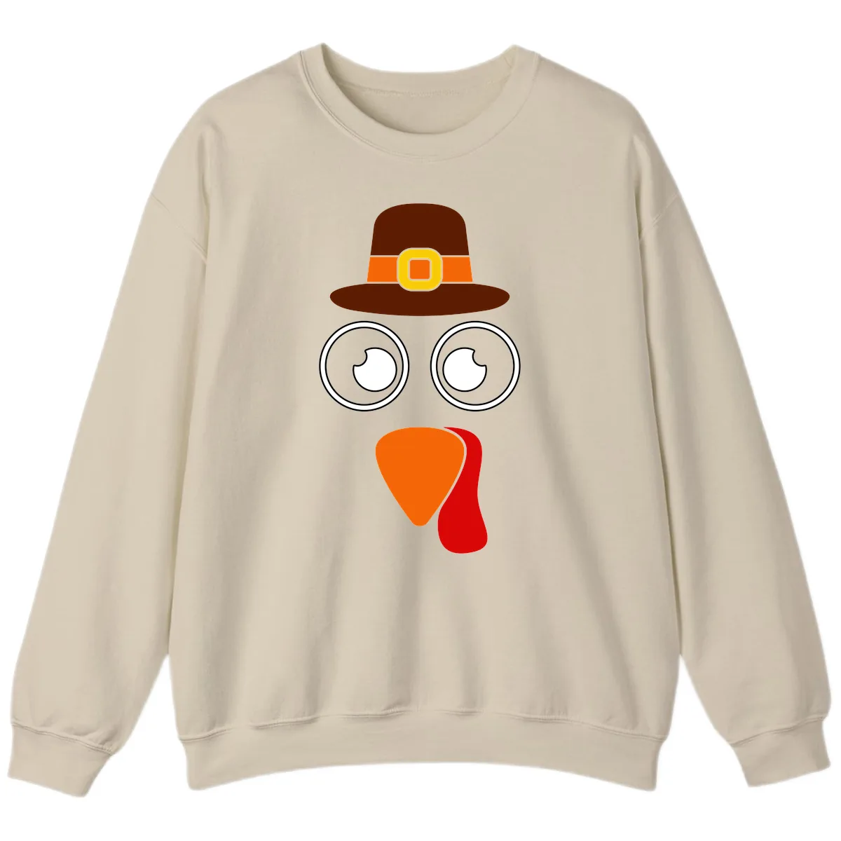 Cute Pilgrim Turkey Face Sweatshirt in Sand