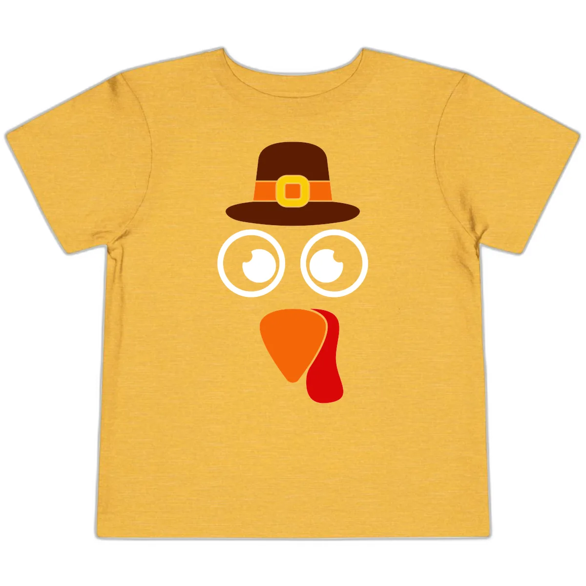 Cute Pilgrim Turkey Face Toddler T-Shirt in Heather Yellow Gold