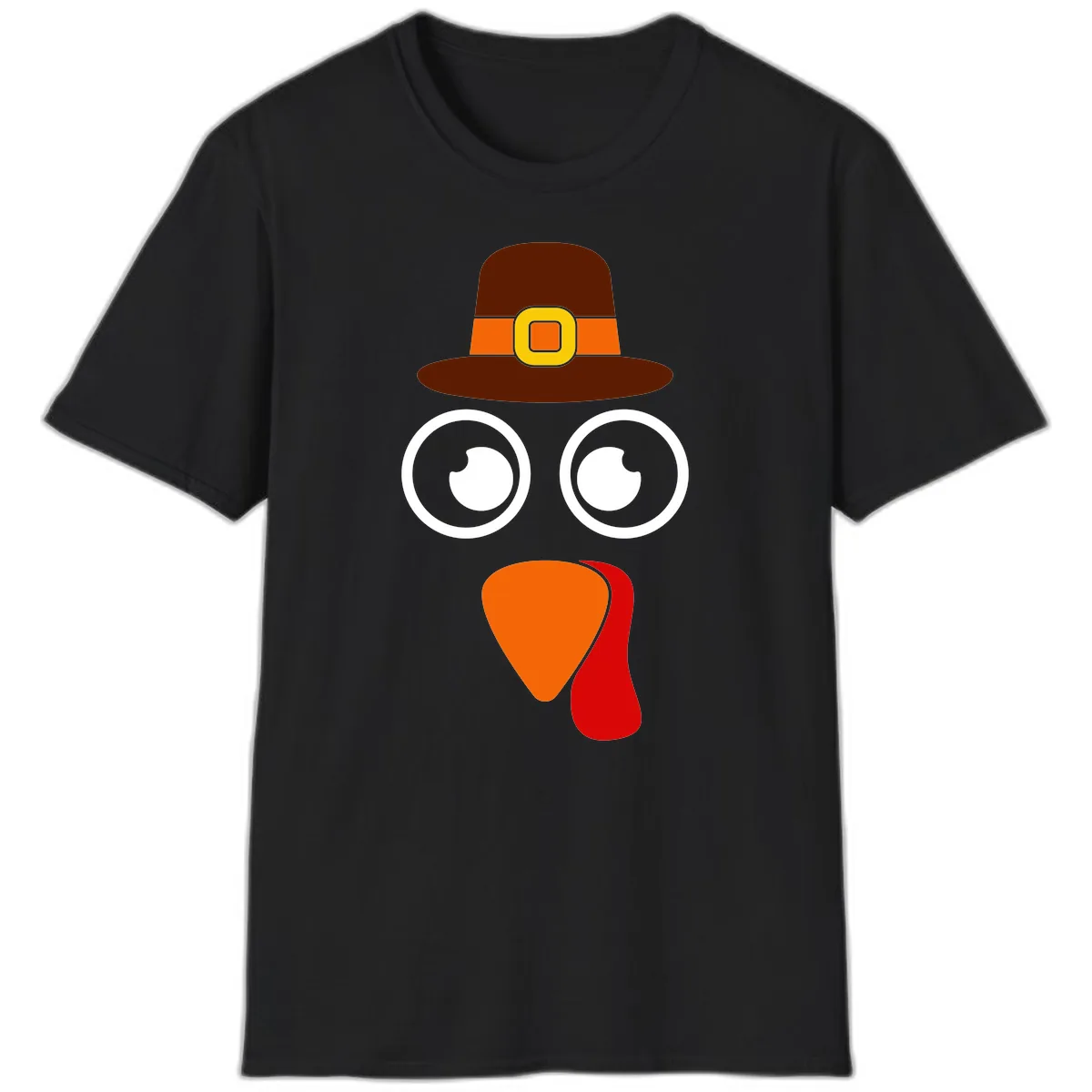 Cute Pilgrim Turkey Face T-Shirt in Black