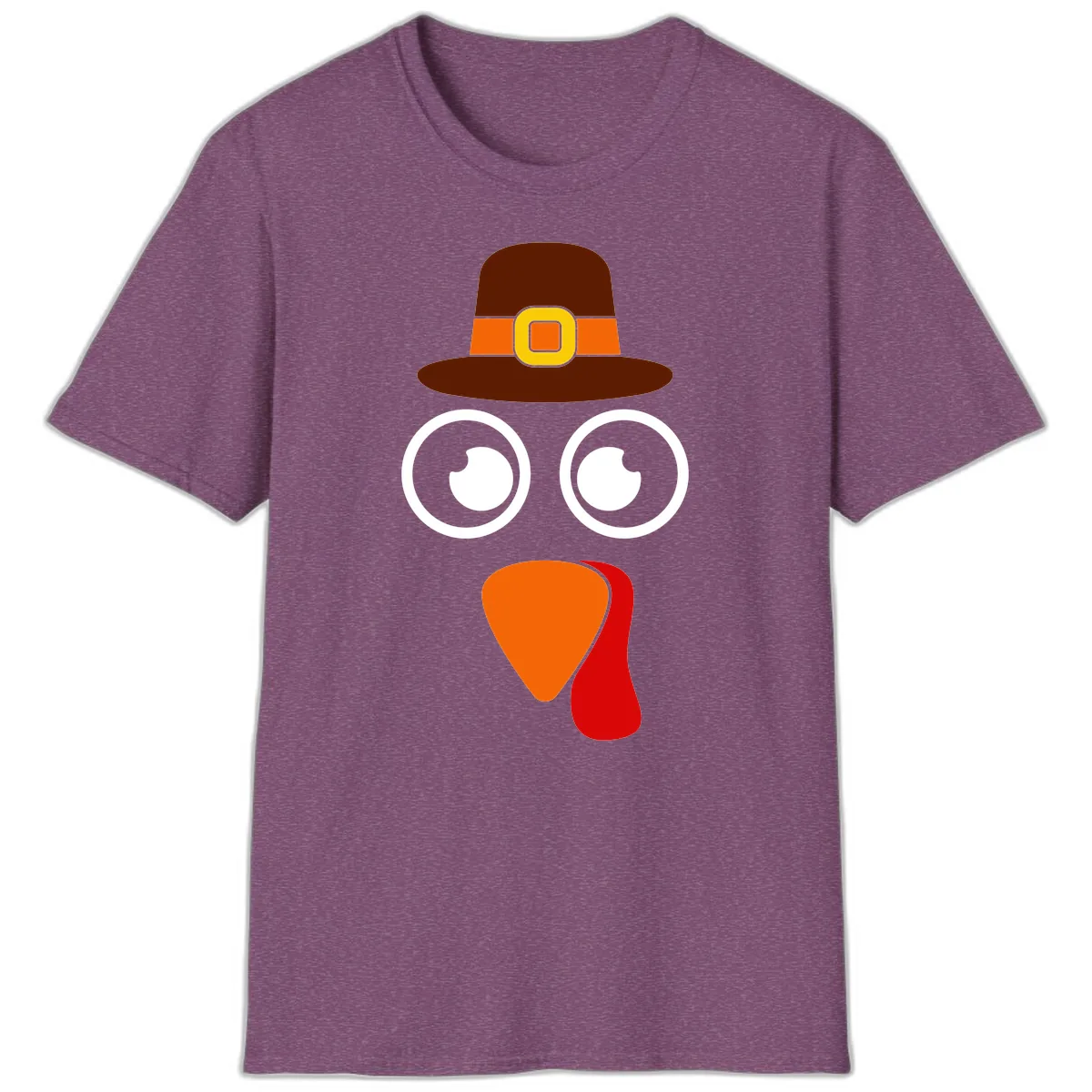 Cute Pilgrim Turkey Face T-Shirt in Heather Maroon