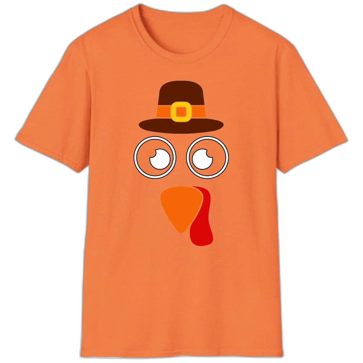 Cute Pilgrim Turkey Face T-Shirt in Heather Orange