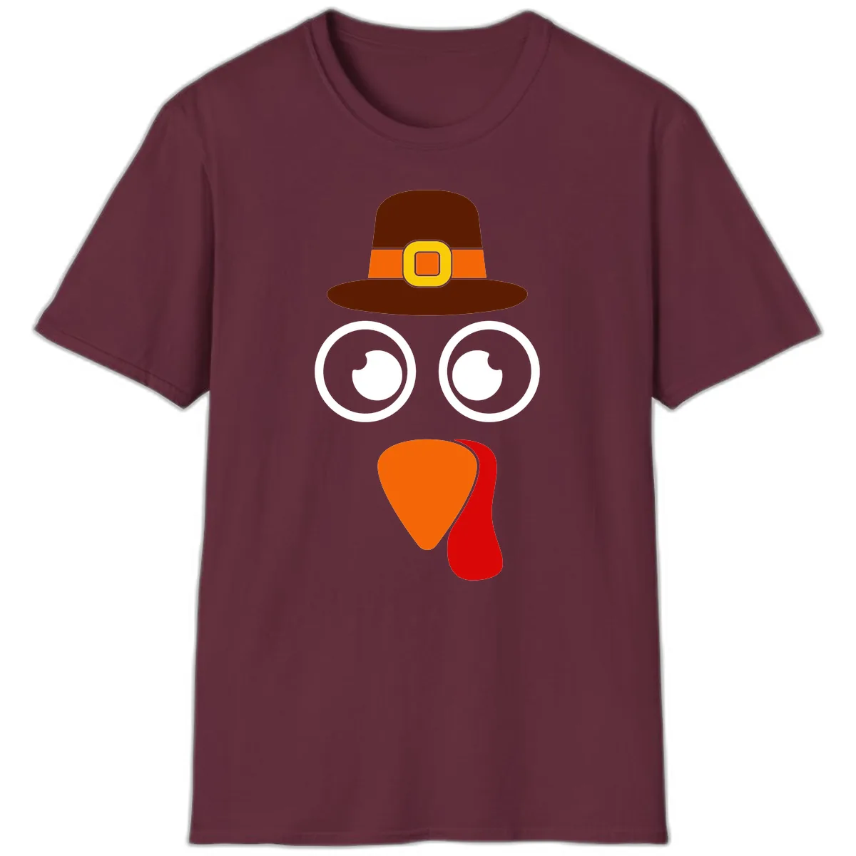 Cute Pilgrim Turkey Face T-Shirt in Maroon