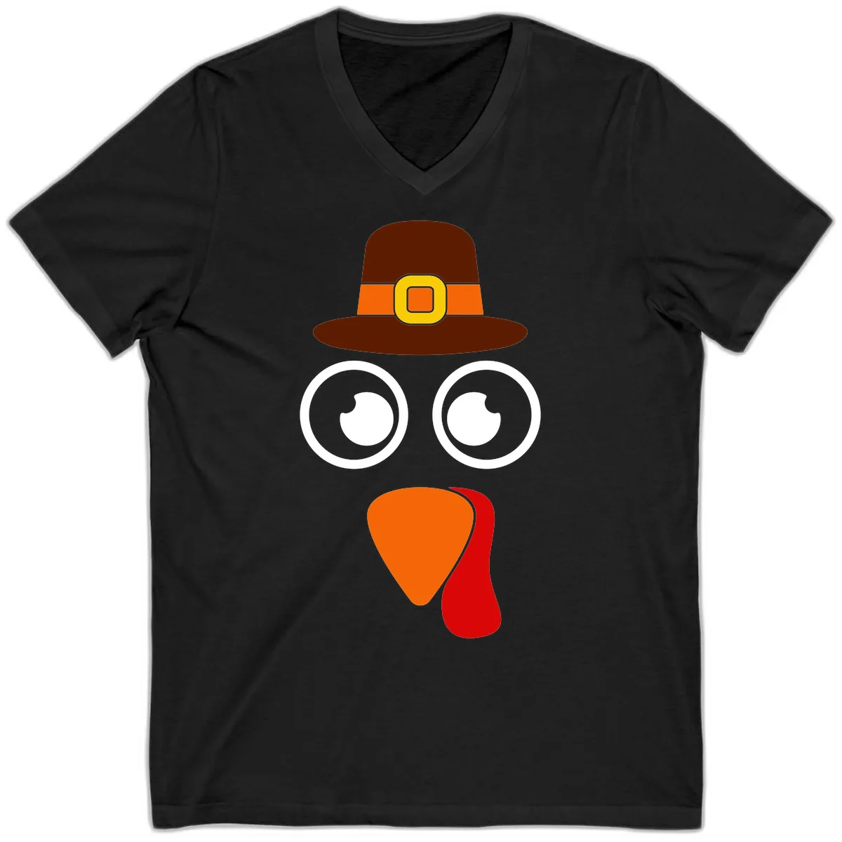 Cute Pilgrim Turkey Face V-Neck in Black
