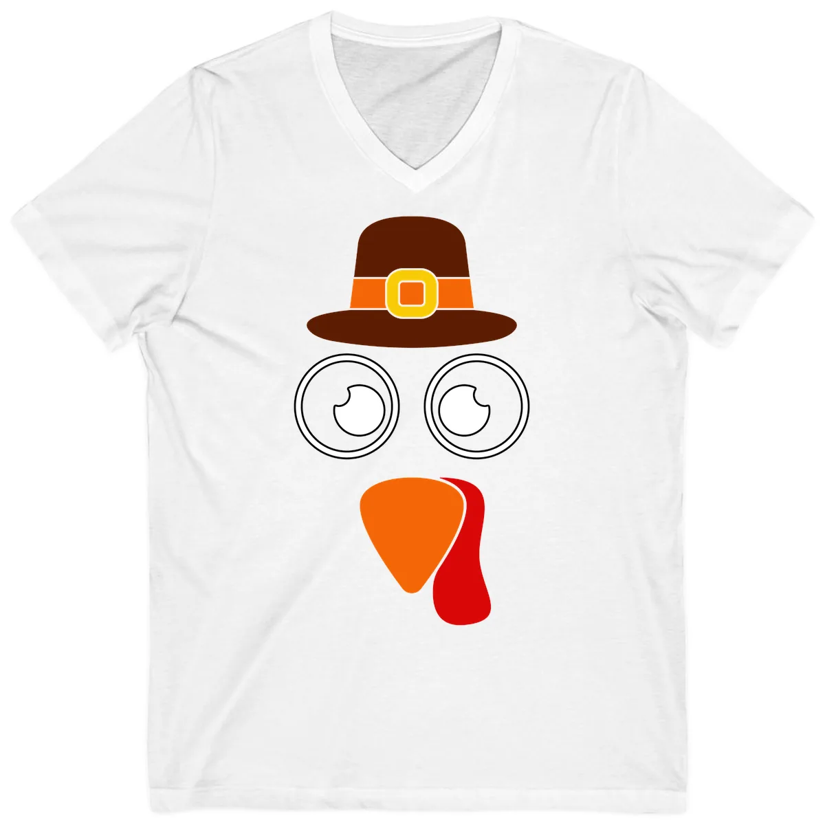 Cute Pilgrim Turkey Face V-Neck in White