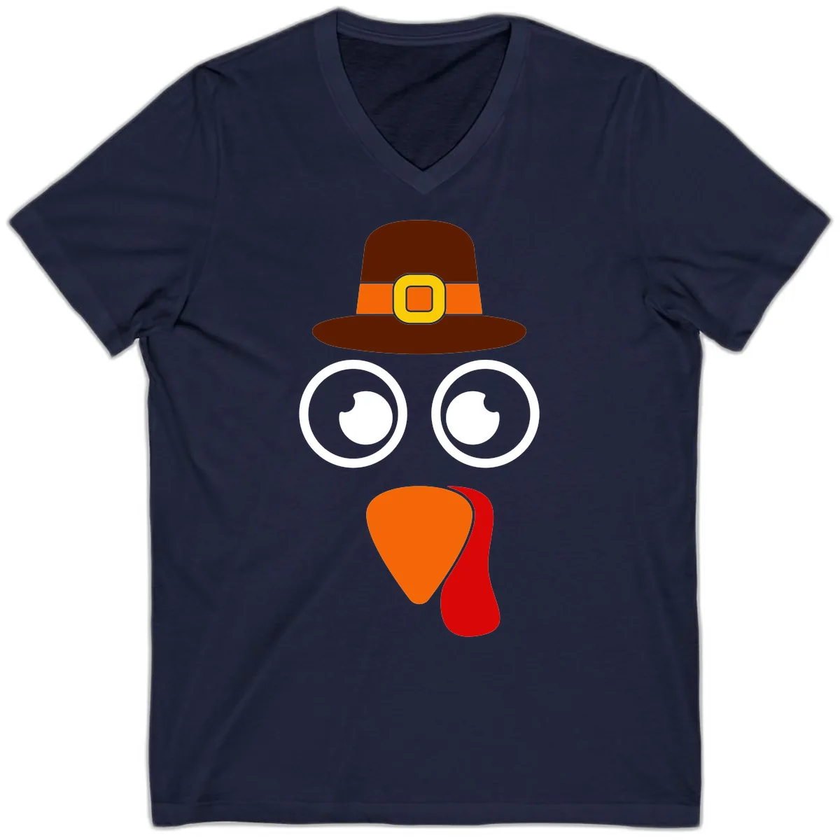 Cute Pilgrim Turkey Face V-Neck in Navy
