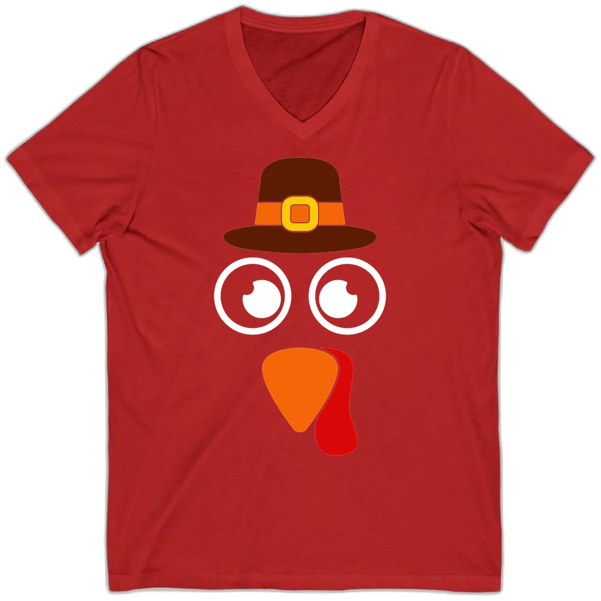 Cute Pilgrim Turkey Face V-Neck in Red