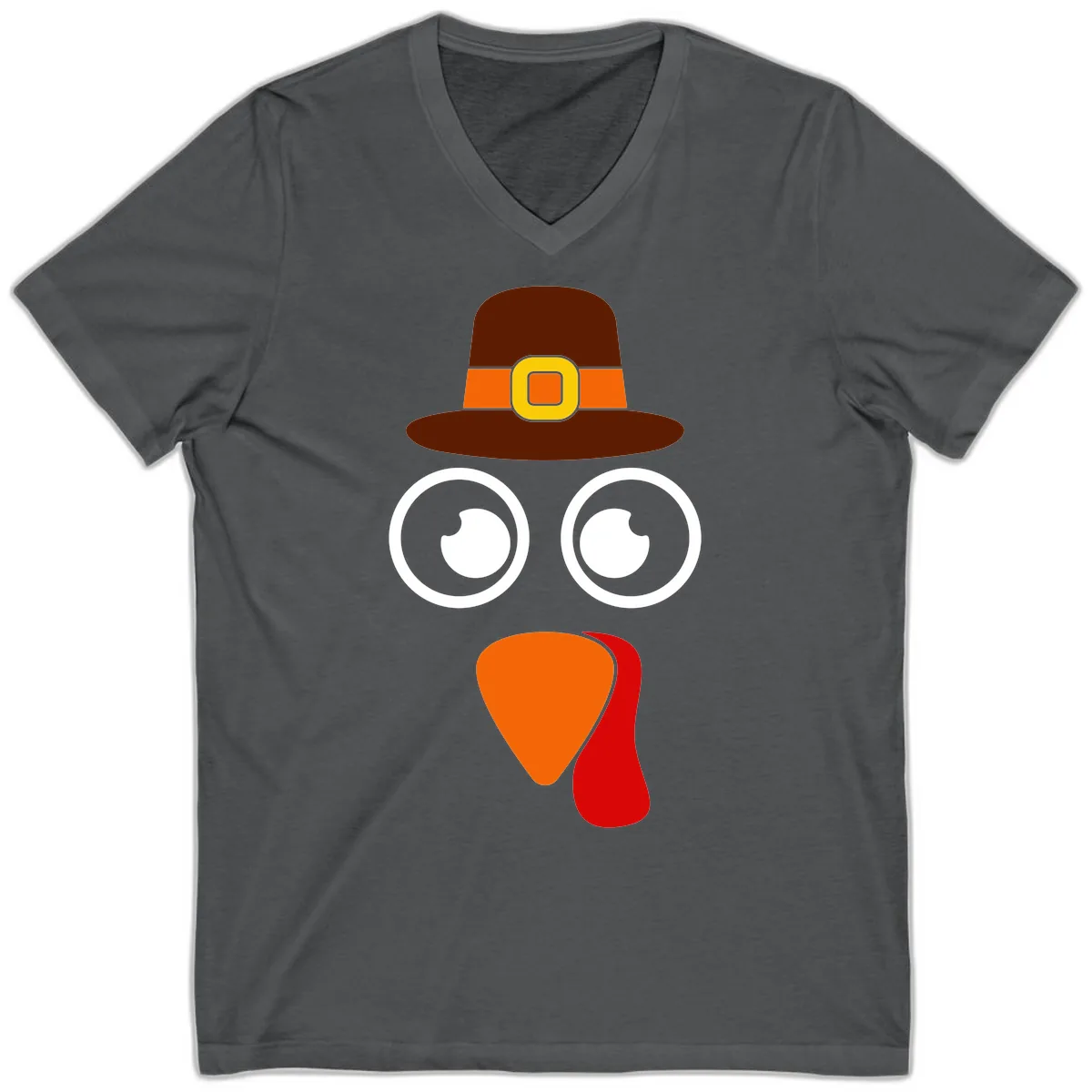 Cute Pilgrim Turkey Face V-Neck in Asphalt