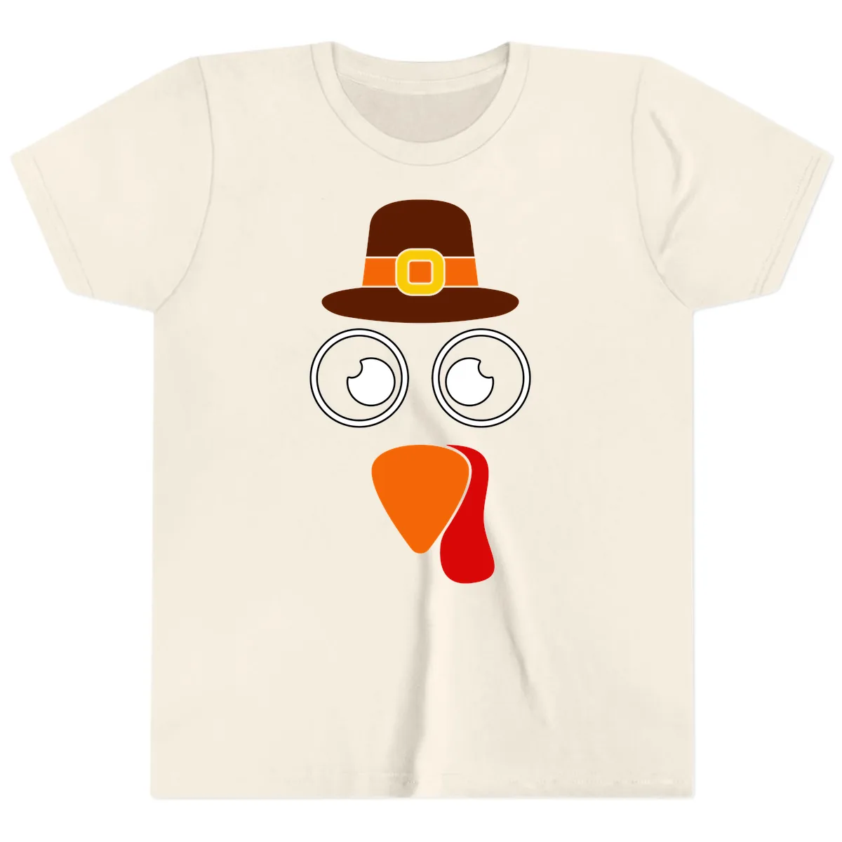 Cute Pilgrim Turkey Face Youth T-Shirt in Natural