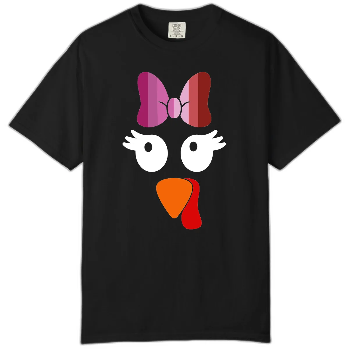 Cute Turkey Bow Face Design Comfort Color in Black