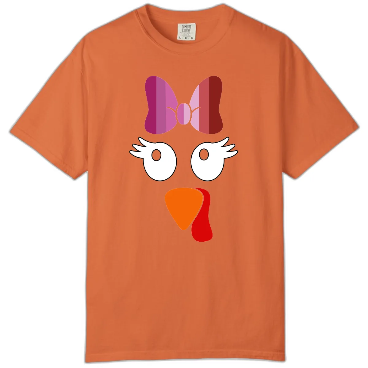 Cute Turkey Bow Face Design Comfort Color in Burnt Orange