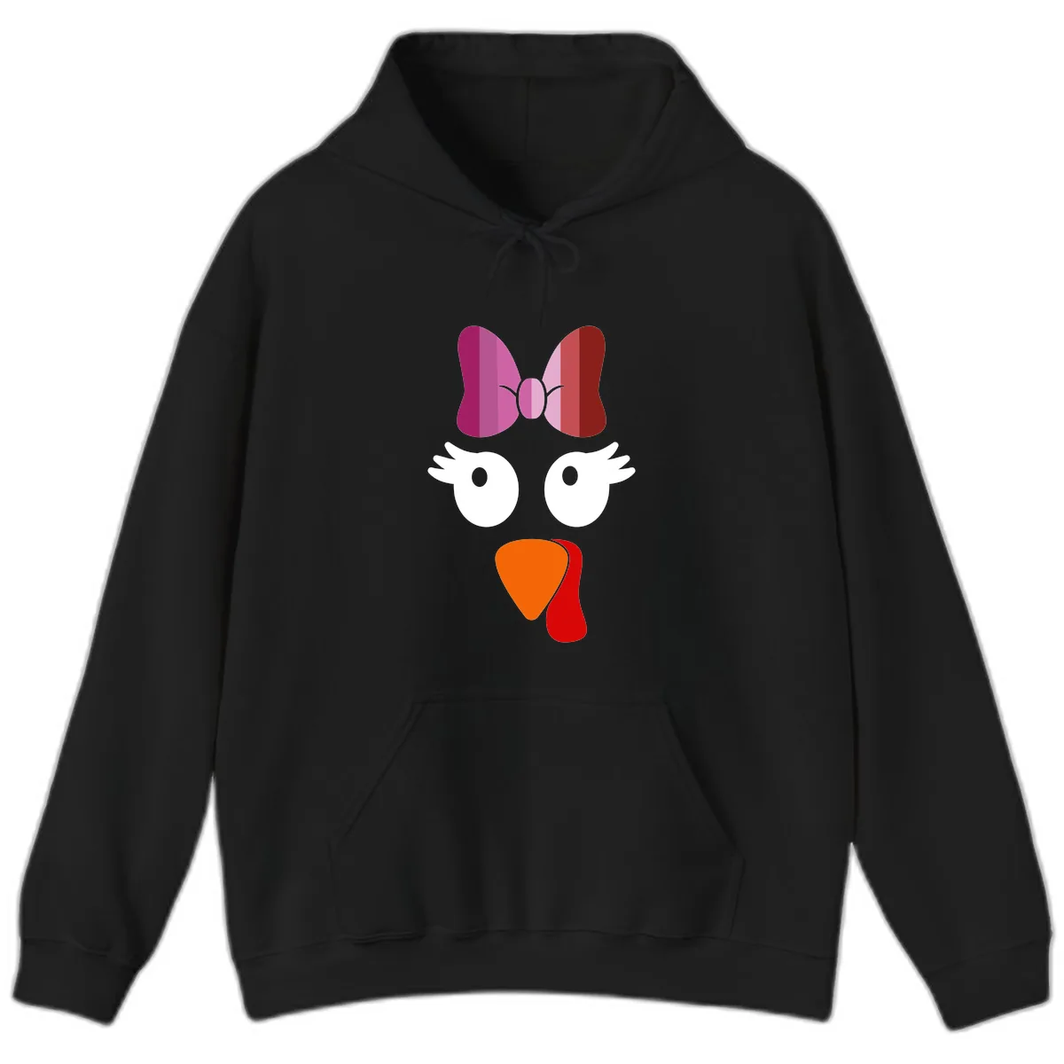 Cute Turkey Bow Face Design Hoodie in Black