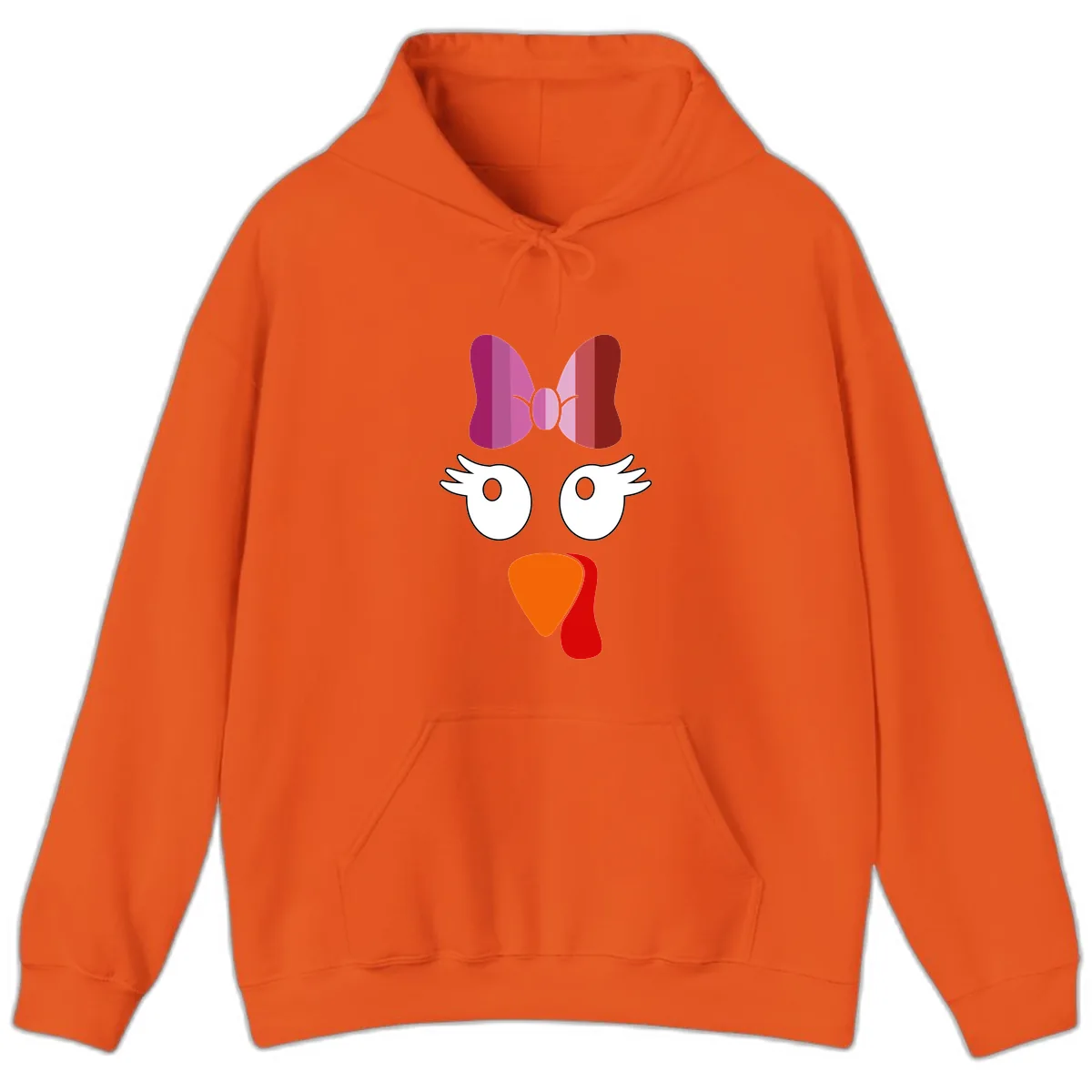 Cute Turkey Bow Face Design Hoodie in Orange