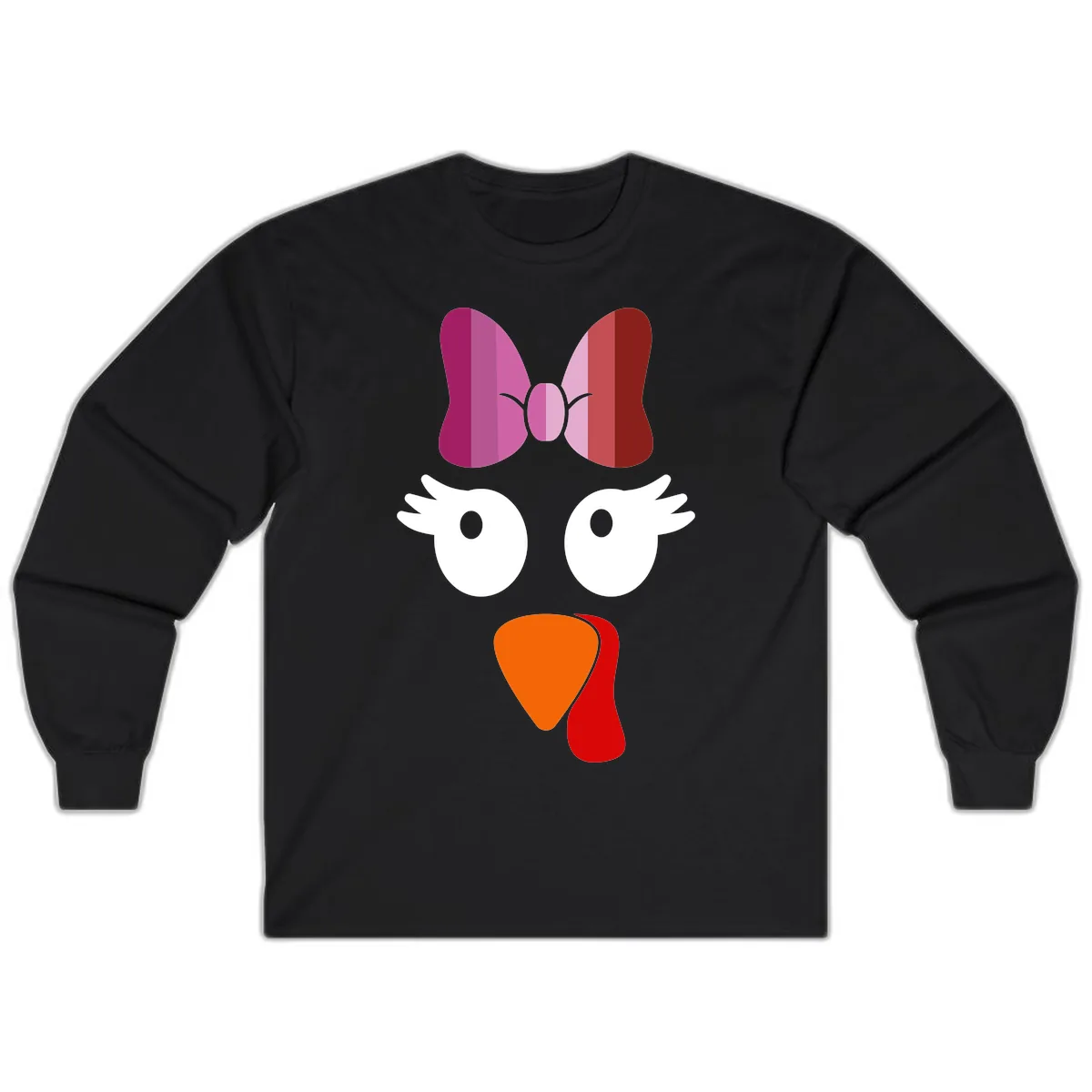 Cute Turkey Bow Face Design Long Sleeve in Black