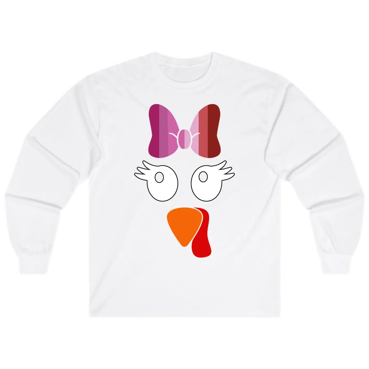 Cute Turkey Bow Face Design Long Sleeve in White