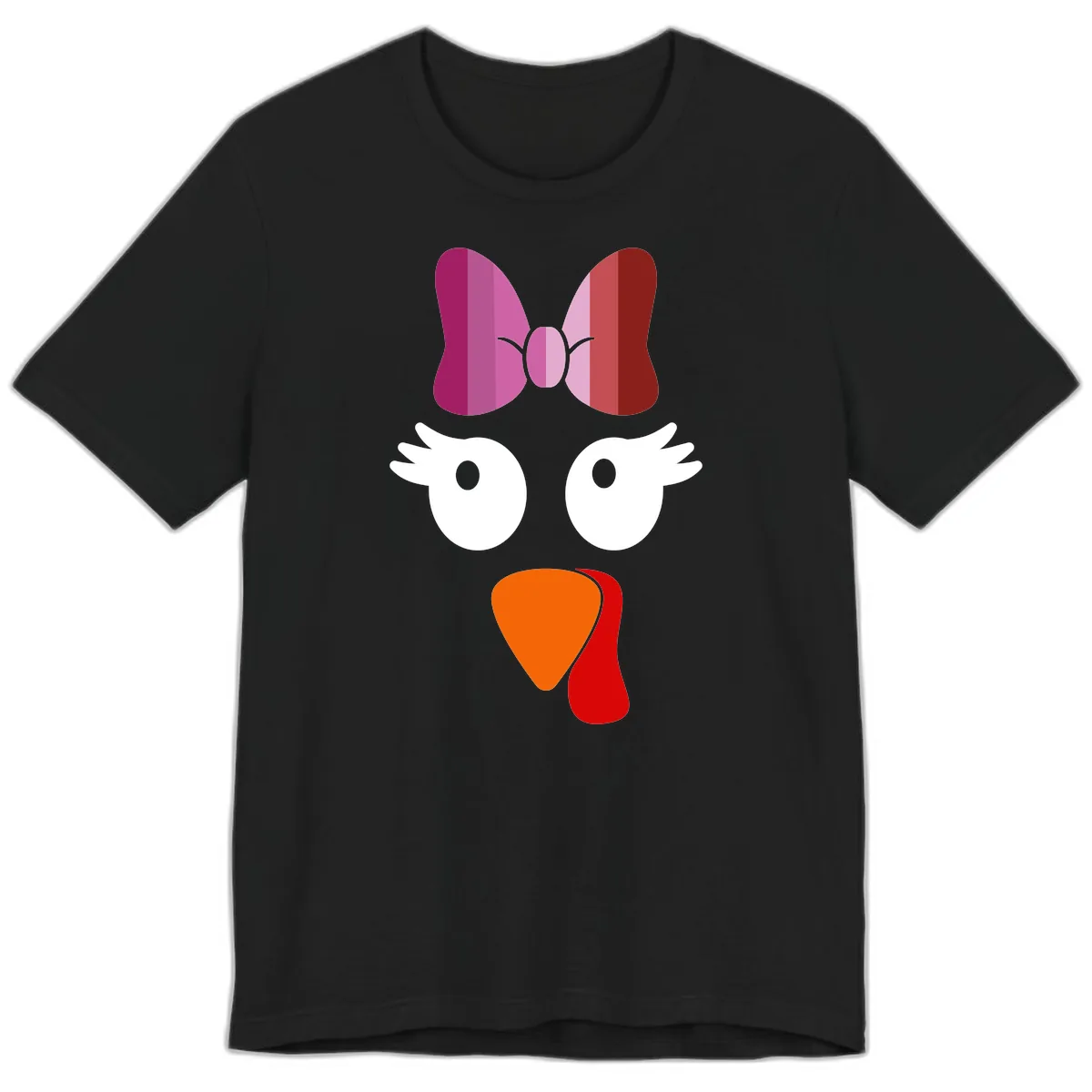 Cute Turkey Bow Face Design Premium T-Shirt in Black