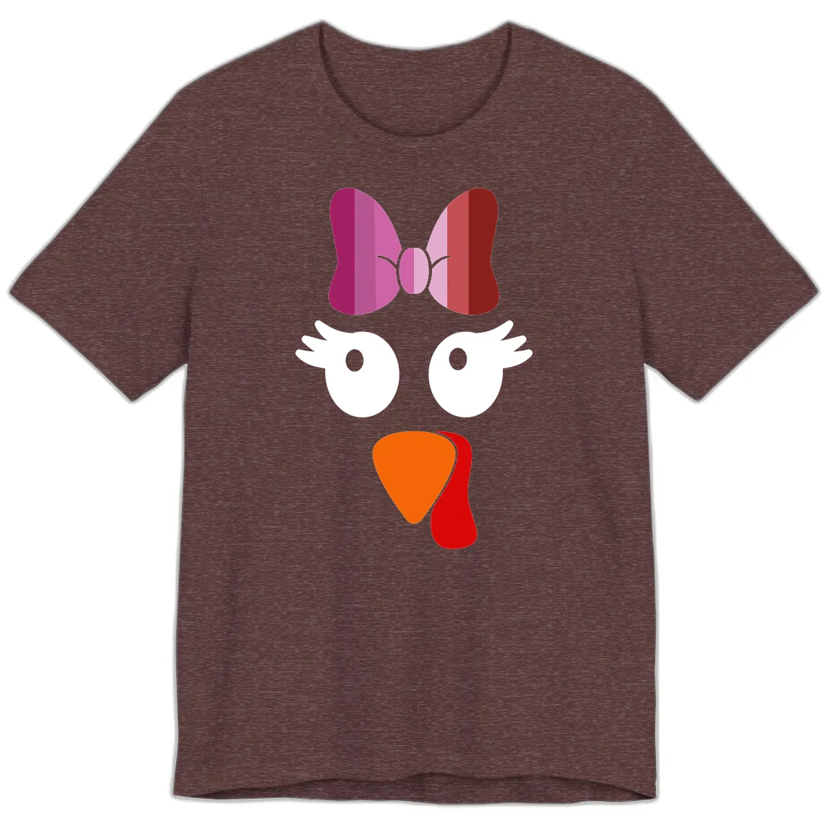 Cute Turkey Bow Face Design Premium T-Shirt in Heather Maroon