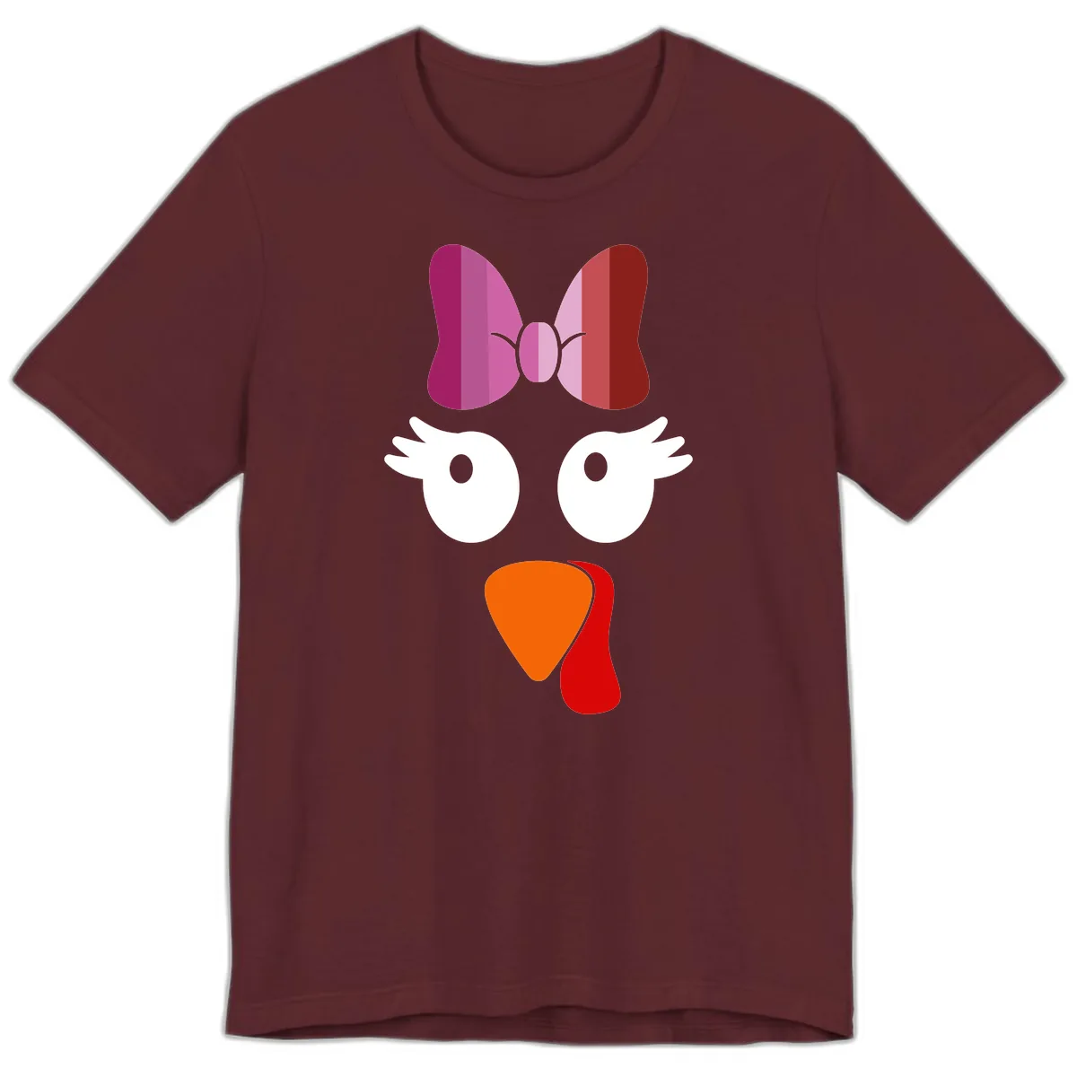 Cute Turkey Bow Face Design Premium T-Shirt in Maroon