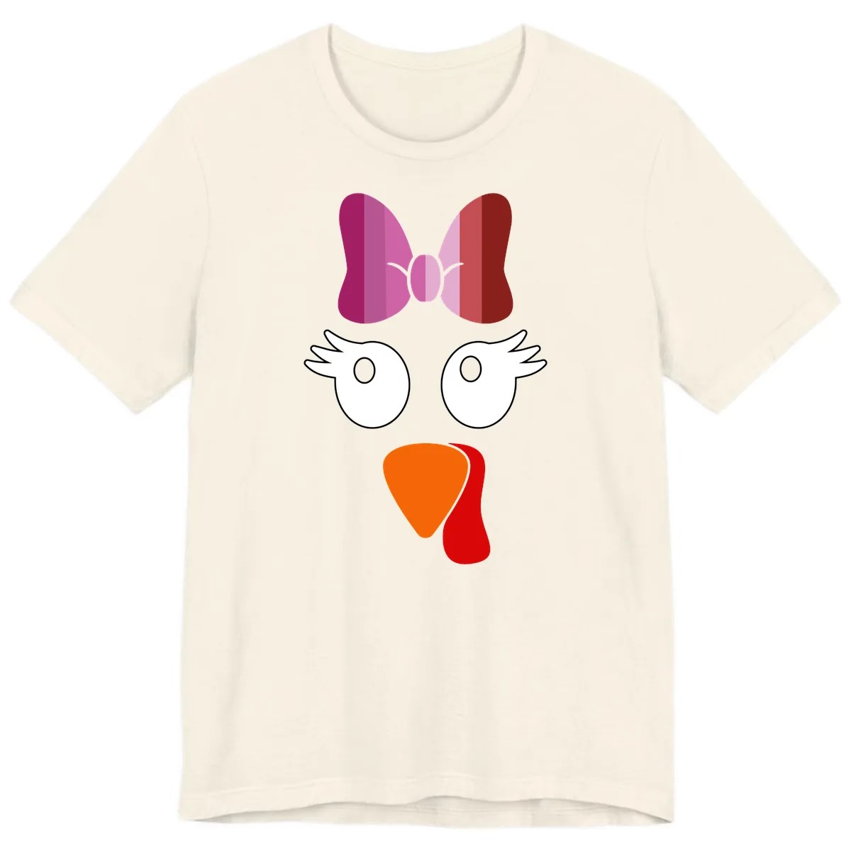 Cute Turkey Bow Face Design Premium T-Shirt in Natural