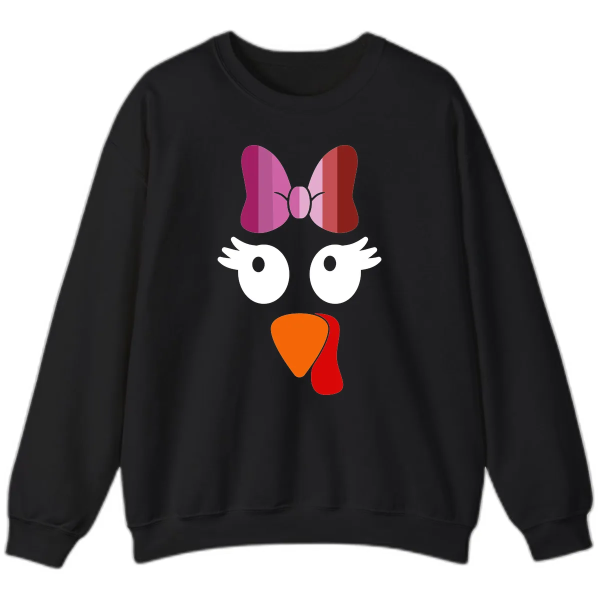 Cute Turkey Bow Face Design Sweatshirt in Black