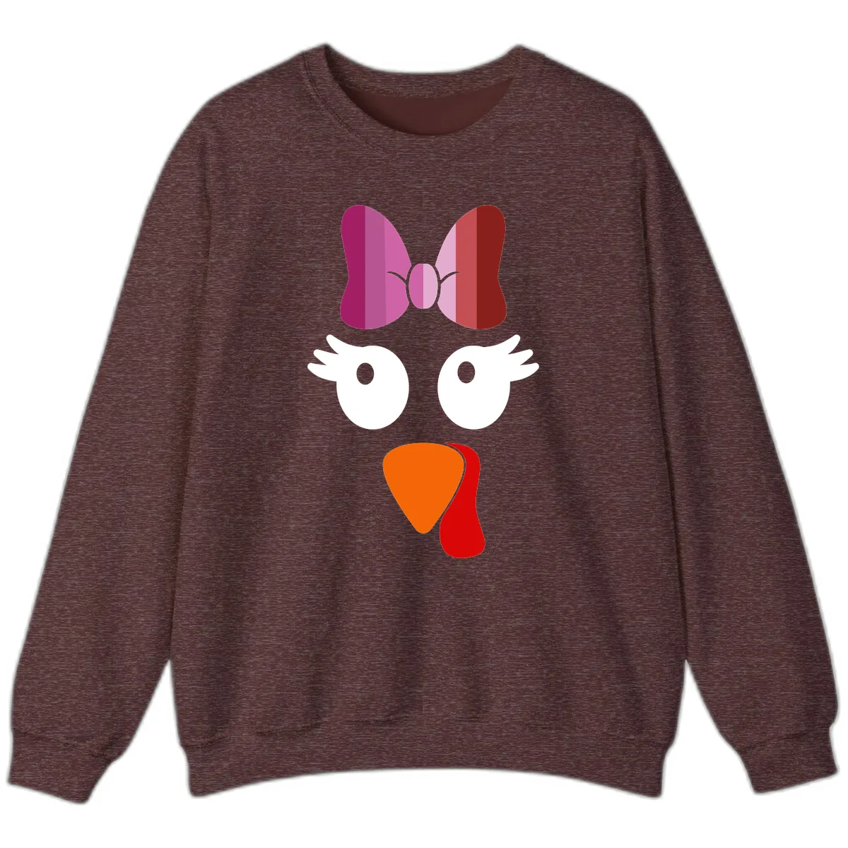 Cute Turkey Bow Face Design Sweatshirt in Heather Sport Dark Maroon