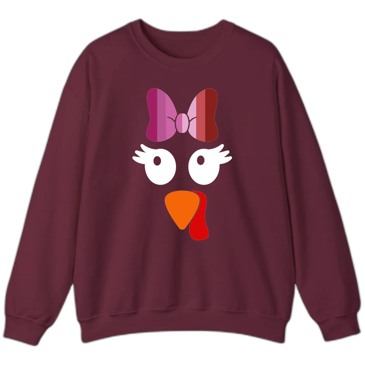 Cute Turkey Bow Face Design Sweatshirt in Maroon