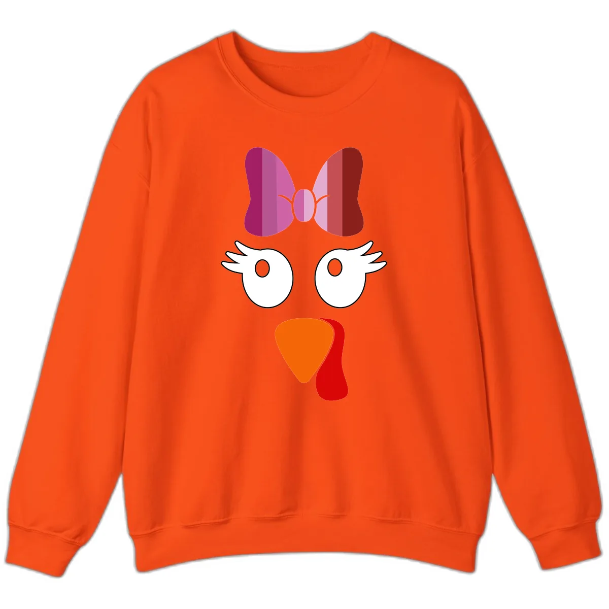Cute Turkey Bow Face Design Sweatshirt in Orange