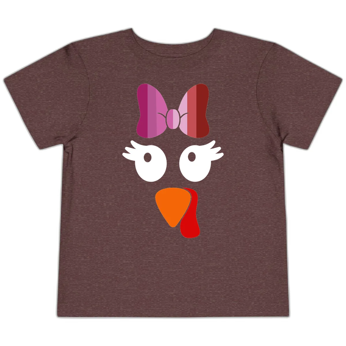 Cute Turkey Bow Face Design Toddler T-Shirt in Heather Maroon