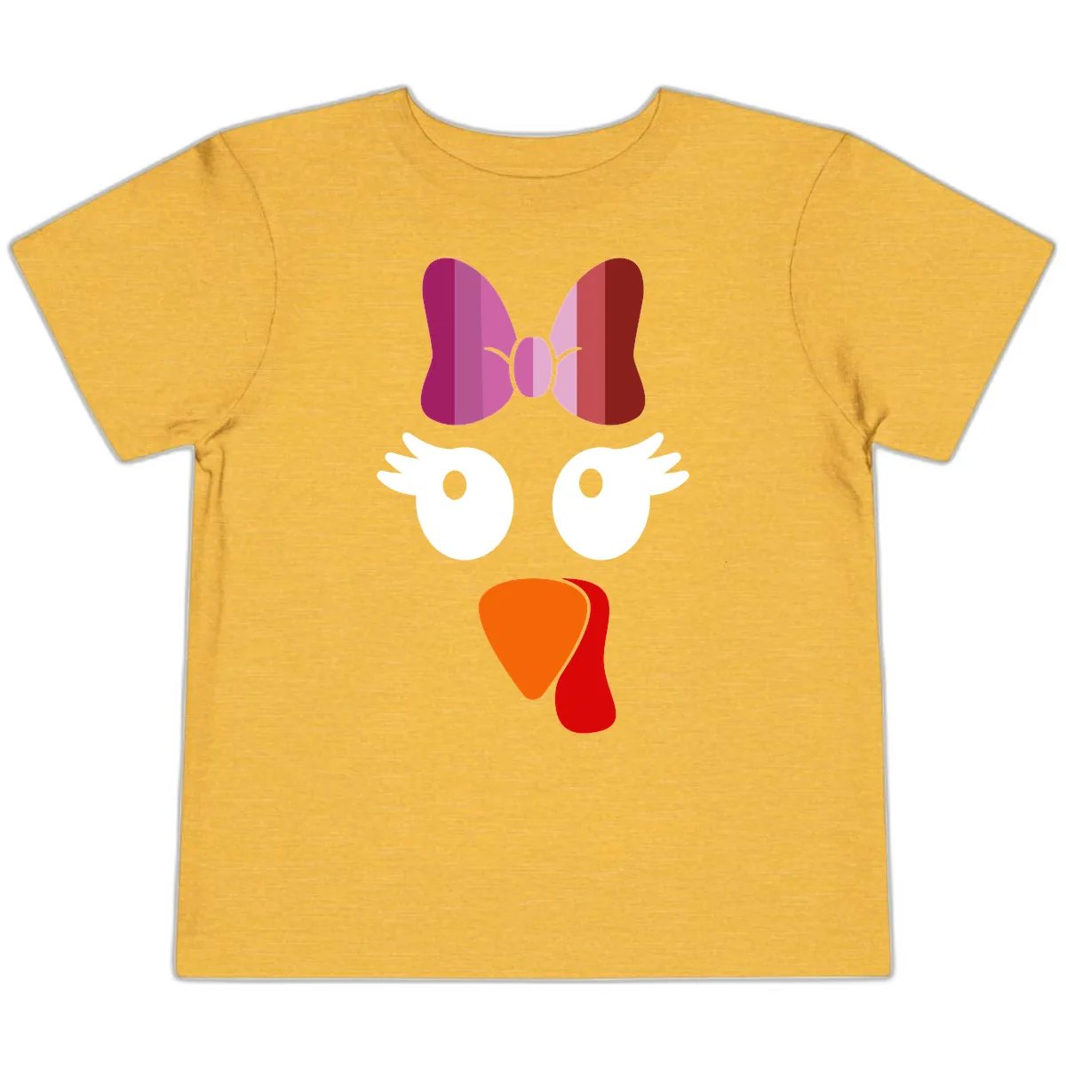 Cute Turkey Bow Face Design Toddler T-Shirt in Heather Yellow Gold