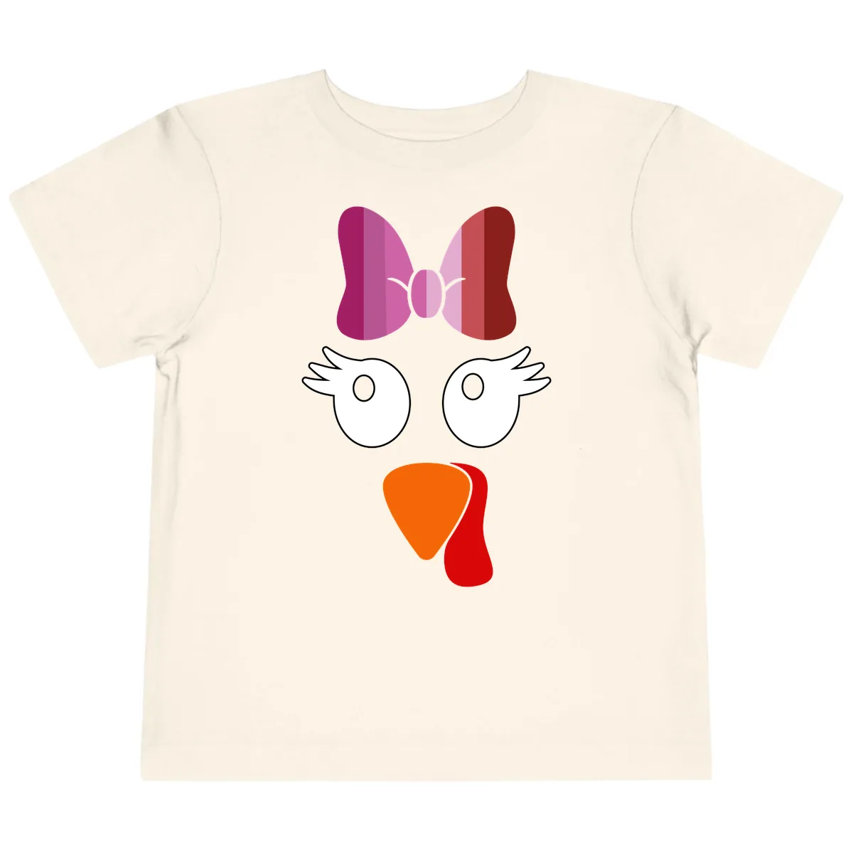 Cute Turkey Bow Face Design Toddler T-Shirt in Natural