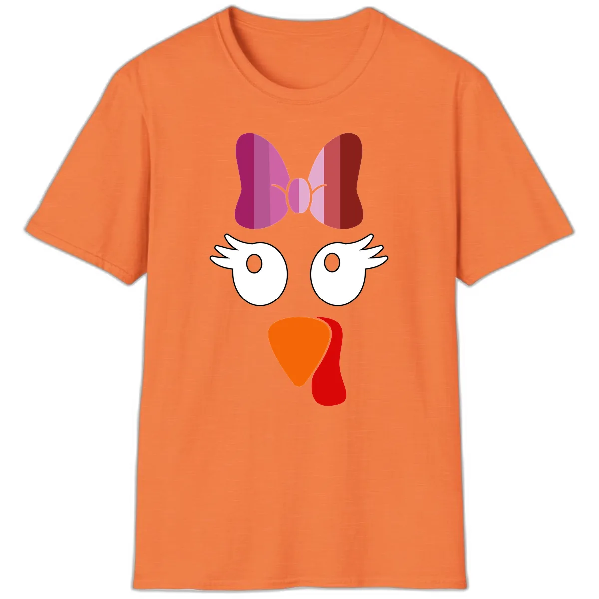 Cute Turkey Bow Face Design T-Shirt in Heather Orange