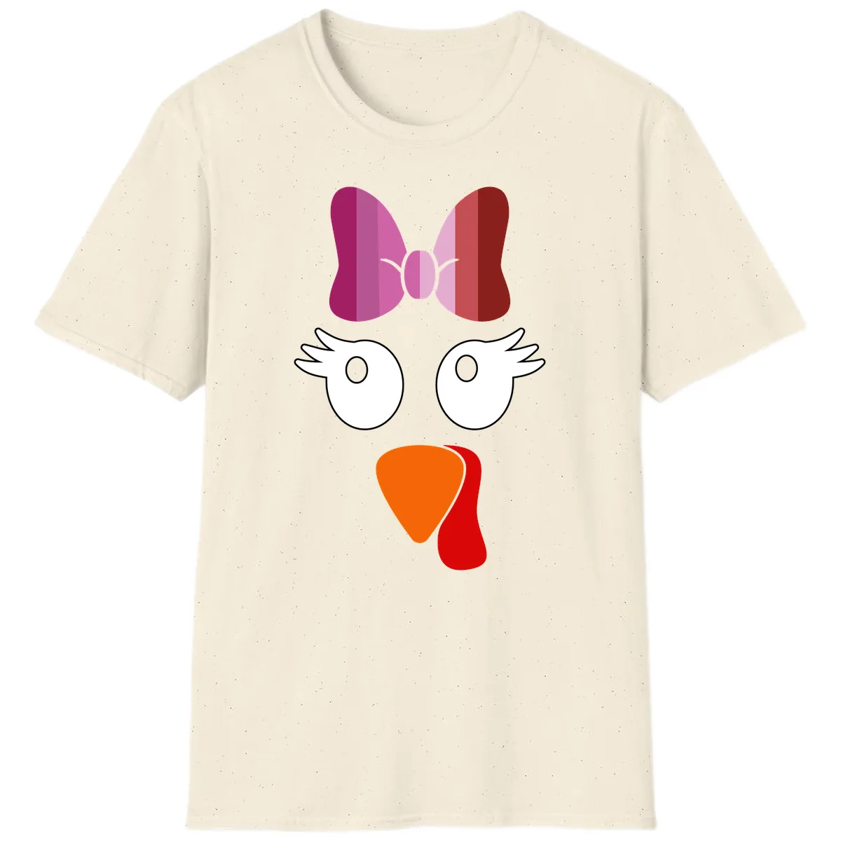 Cute Turkey Bow Face Design T-Shirt in Natural