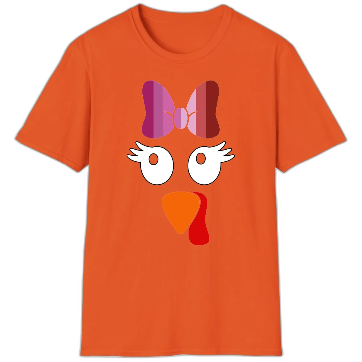 Cute Turkey Bow Face Design T-Shirt in Orange
