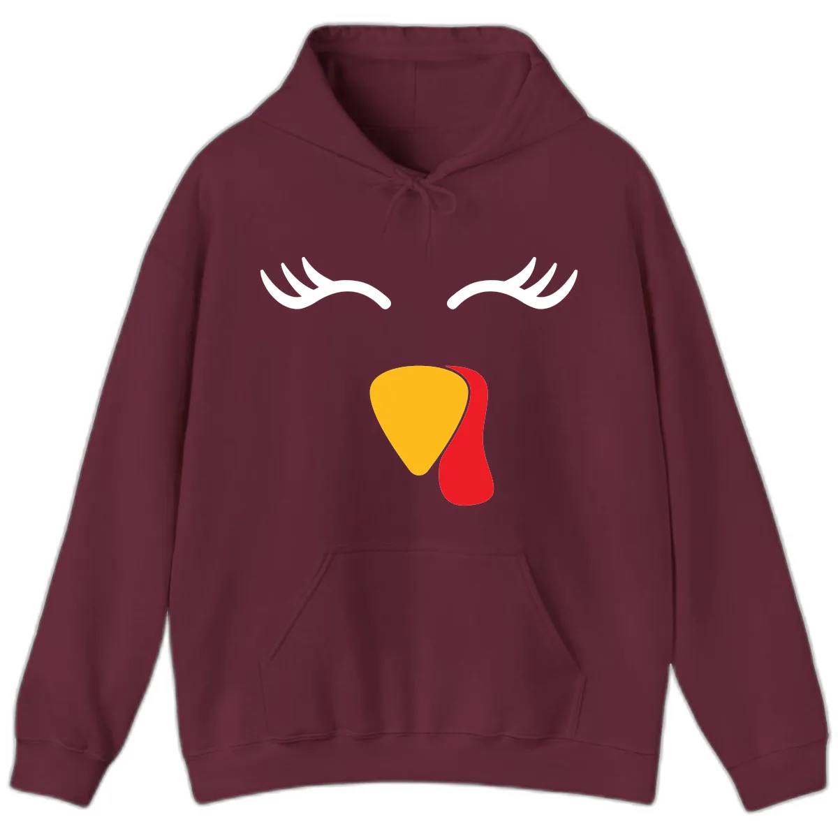 Funny Turkey Face Thanksgiving Hoodie in Maroon