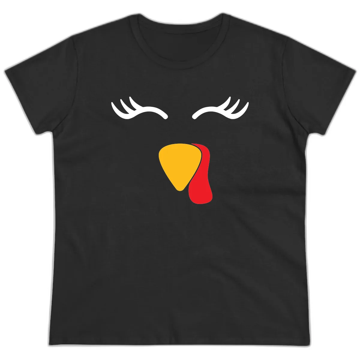 Funny Turkey Face Thanksgiving Ladies Tee in Black