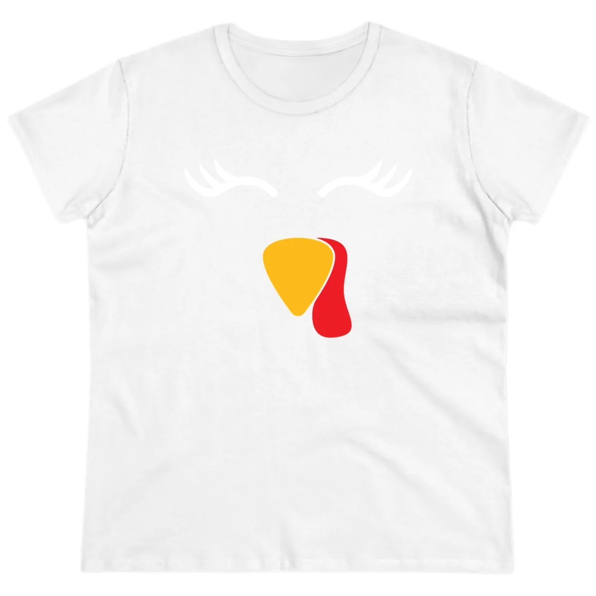 Funny Turkey Face Thanksgiving Ladies Tee in White