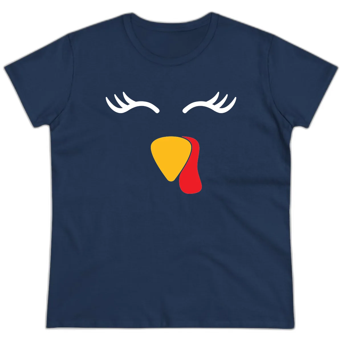 Funny Turkey Face Thanksgiving Ladies Tee in Navy