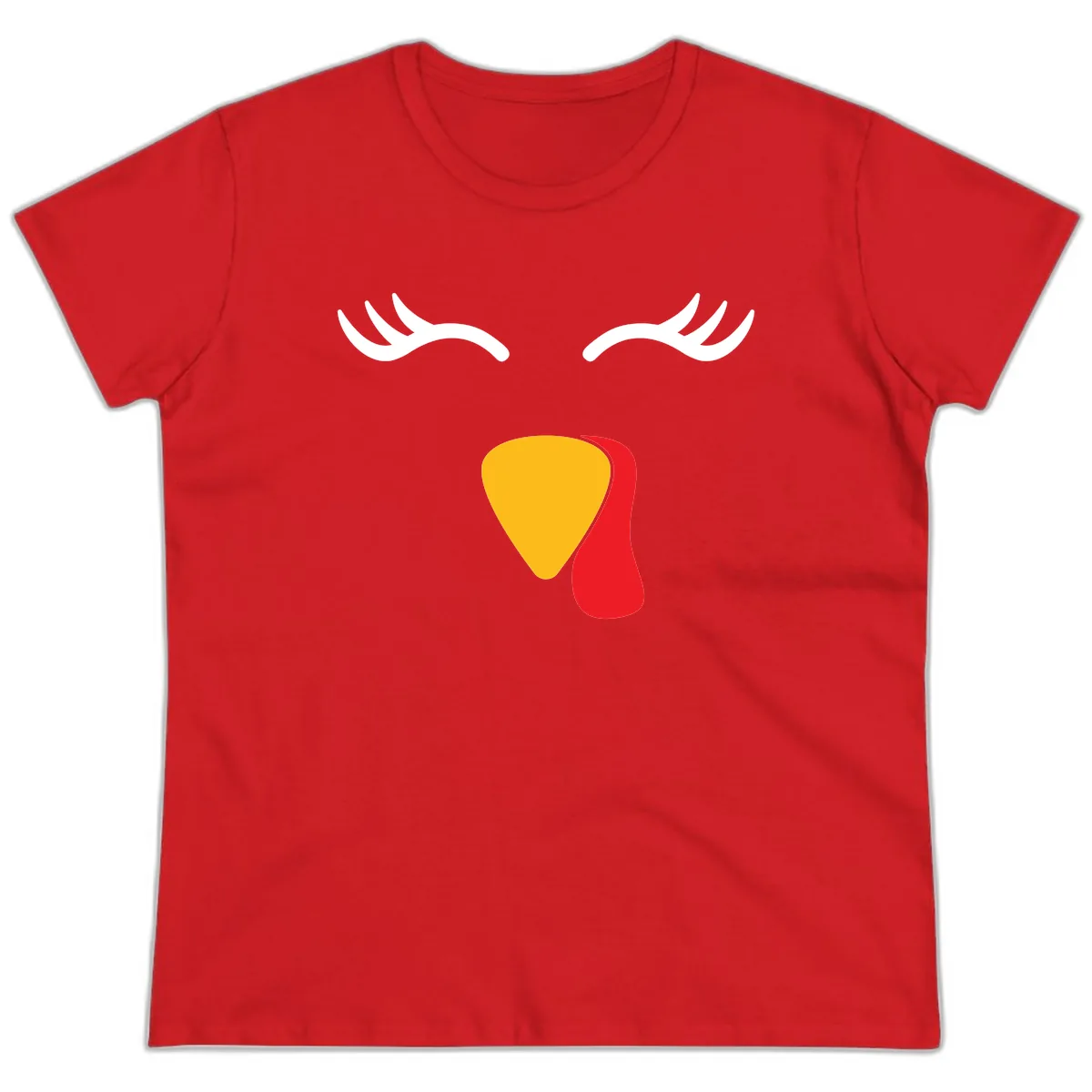 Funny Turkey Face Thanksgiving Ladies Tee in Red