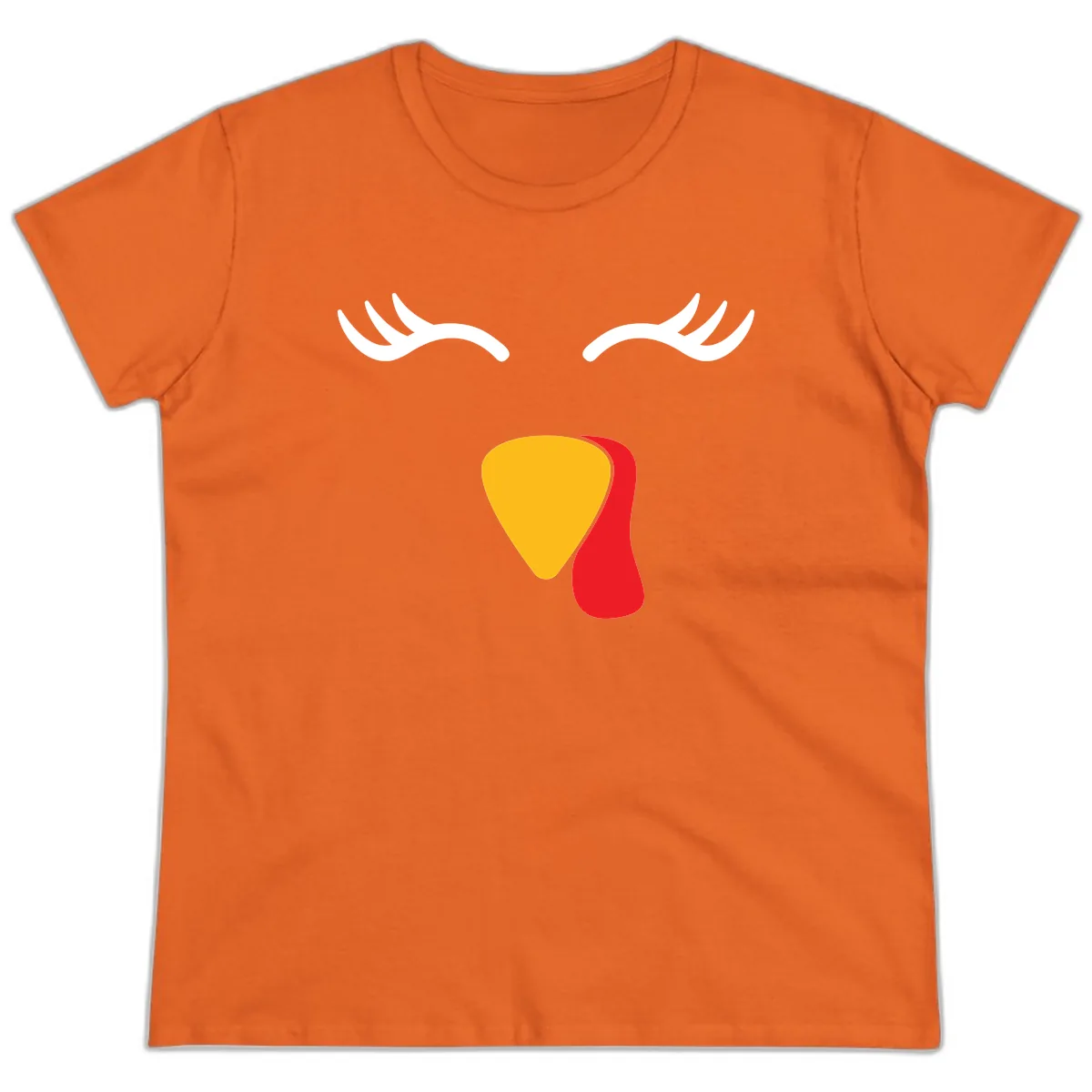 Funny Turkey Face Thanksgiving Ladies Tee in Orange