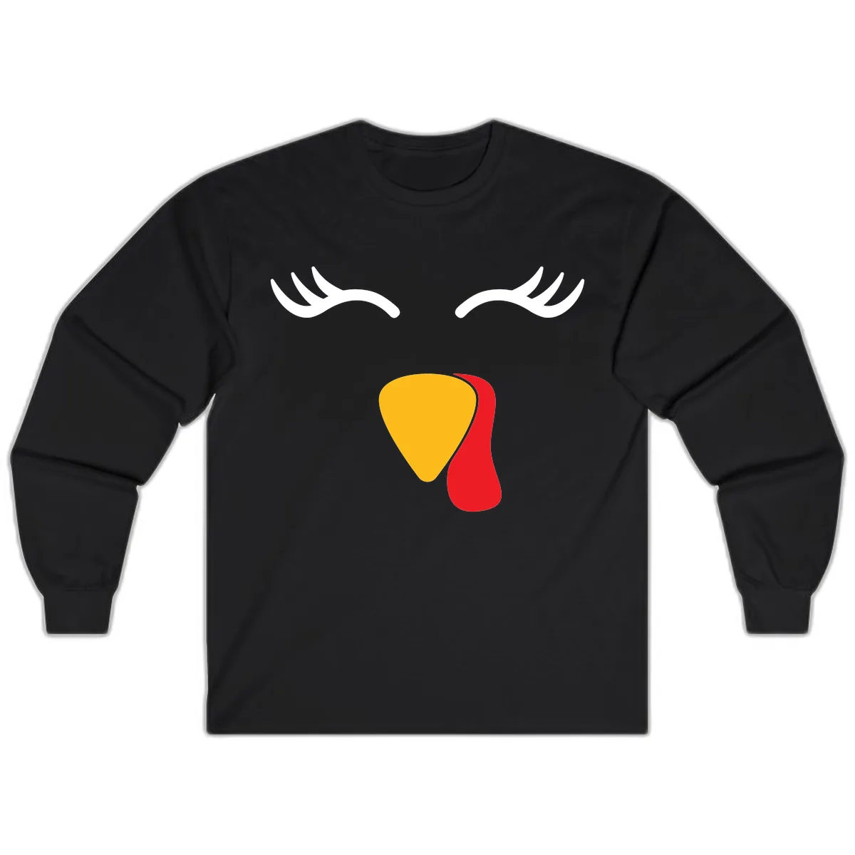 Funny Turkey Face Thanksgiving Long Sleeve in Black