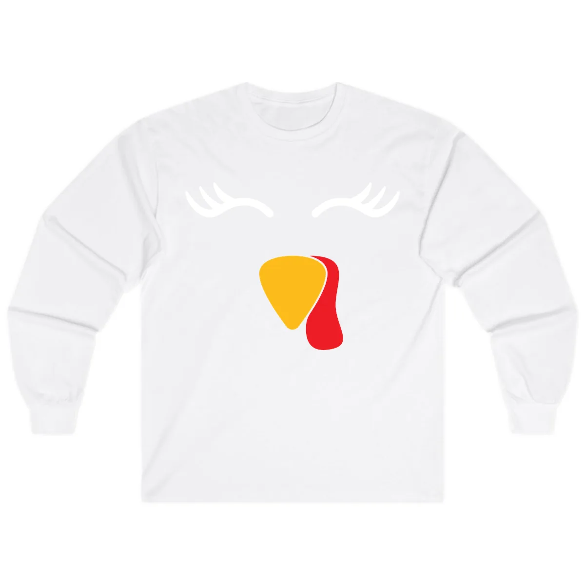 Funny Turkey Face Thanksgiving Long Sleeve in White