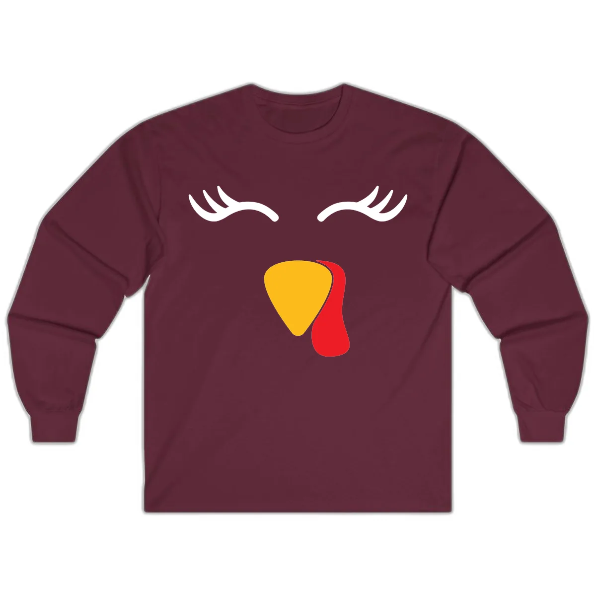 Funny Turkey Face Thanksgiving Long Sleeve in Maroon
