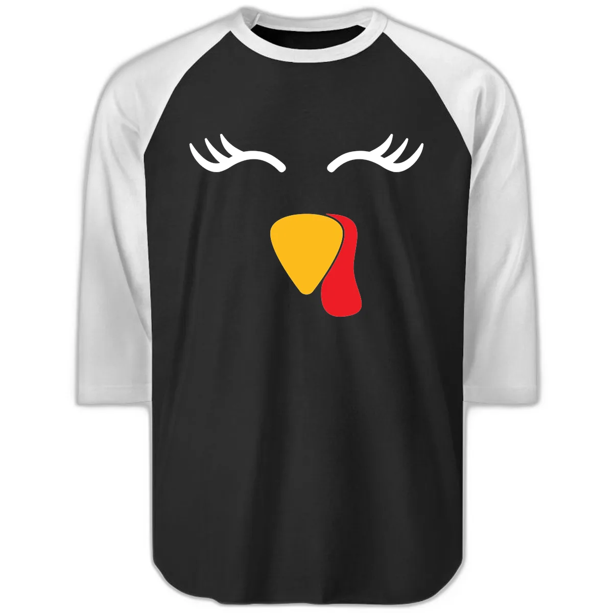 Funny Turkey Face Thanksgiving Raglan 3/4 in Black White