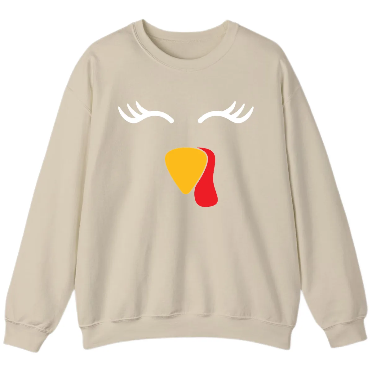 Funny Turkey Face Thanksgiving Sweatshirt in Sand