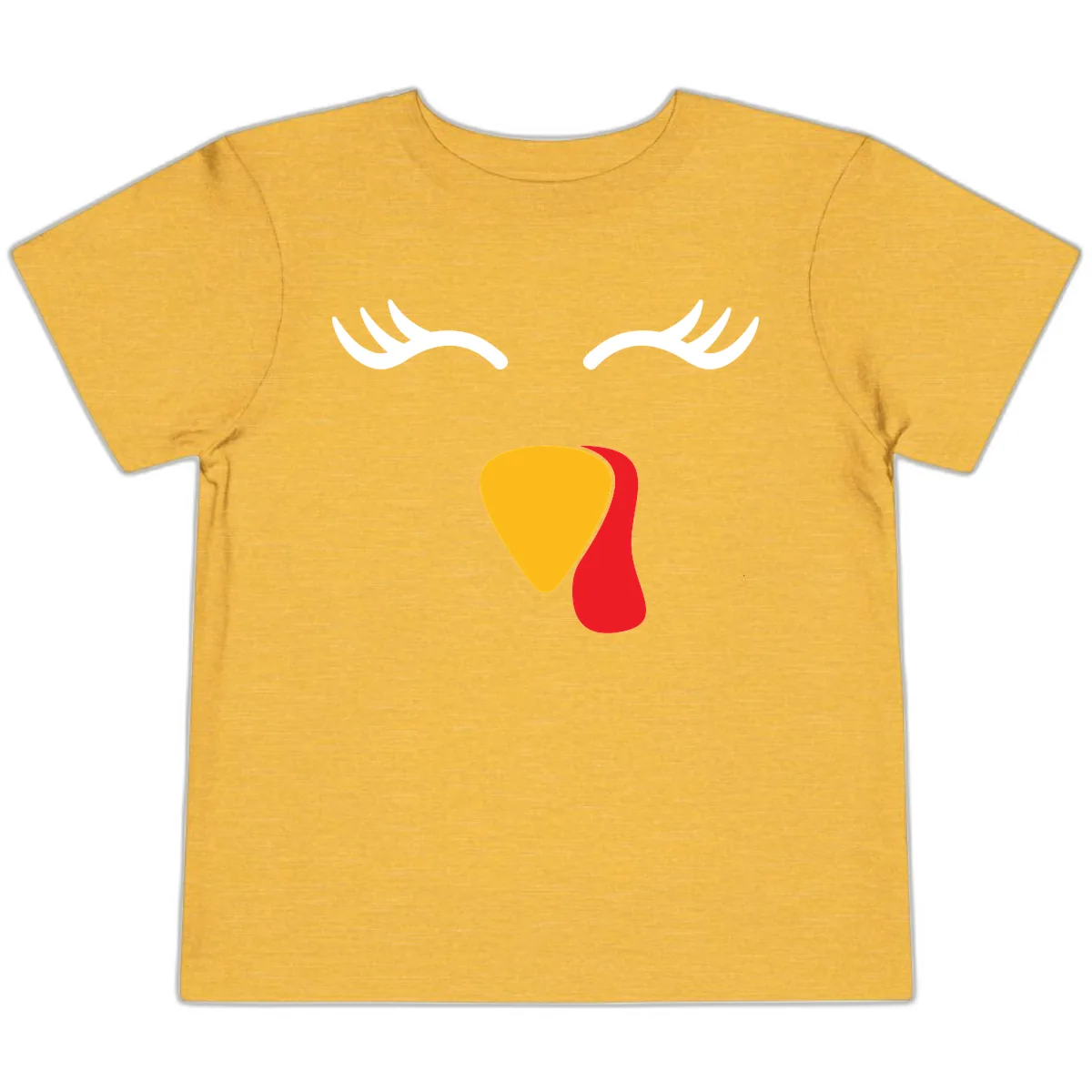 Funny Turkey Face Thanksgiving Toddler T-Shirt in Heather Yellow Gold