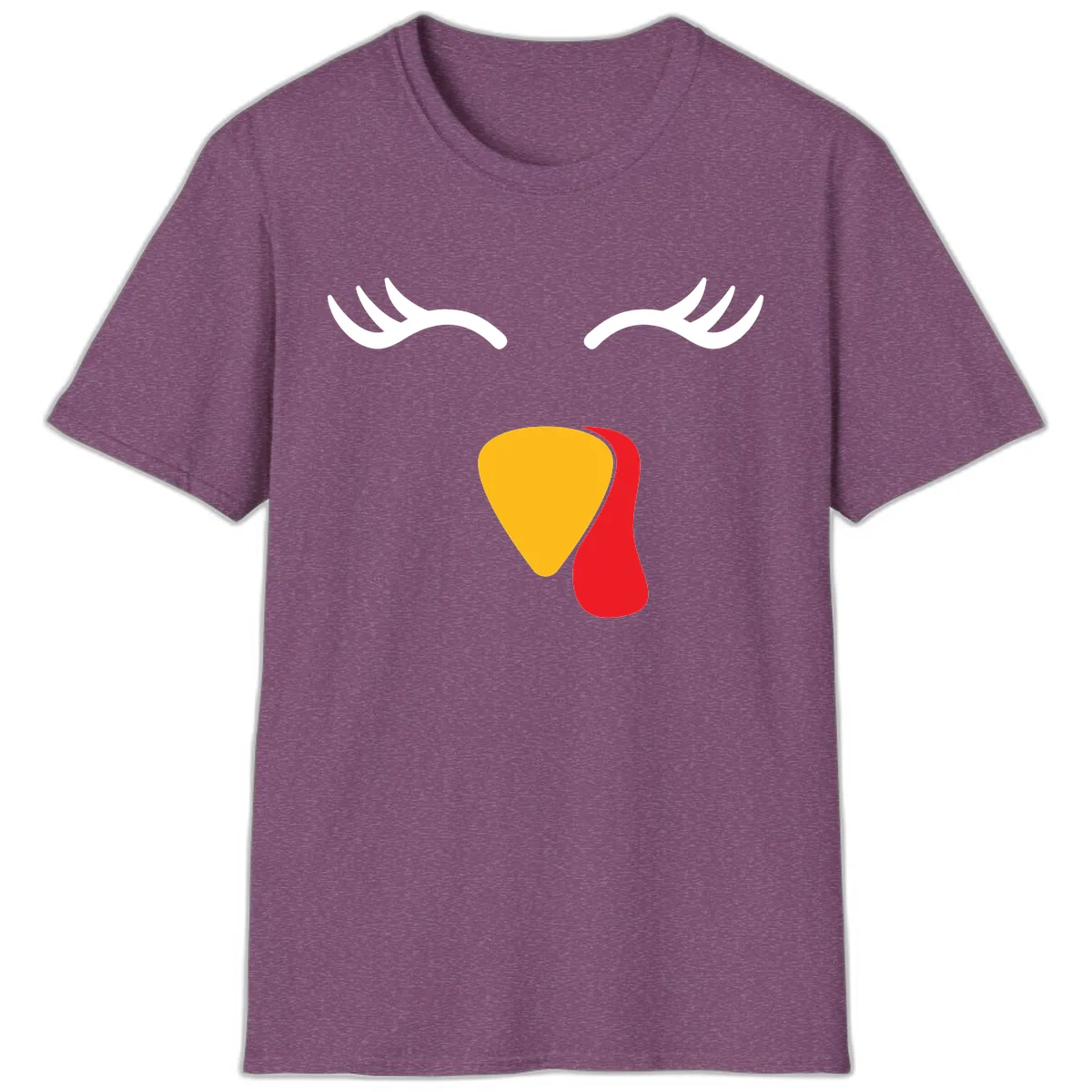 Funny Turkey Face Thanksgiving T-Shirt in Heather Maroon