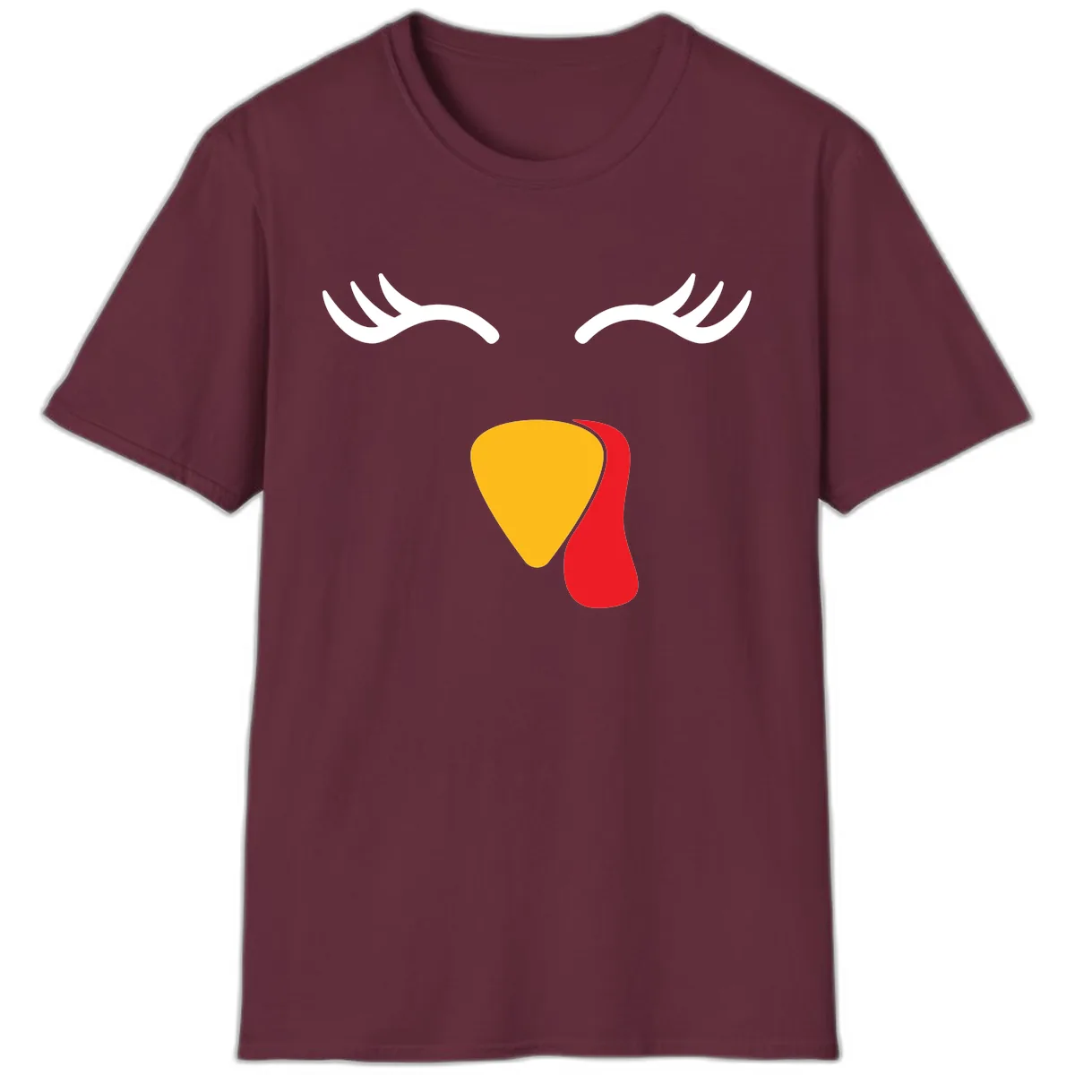 Funny Turkey Face Thanksgiving T-Shirt in Maroon